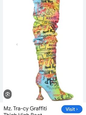 Graffiti-Print Over-the-Knee Boots in Multicolor